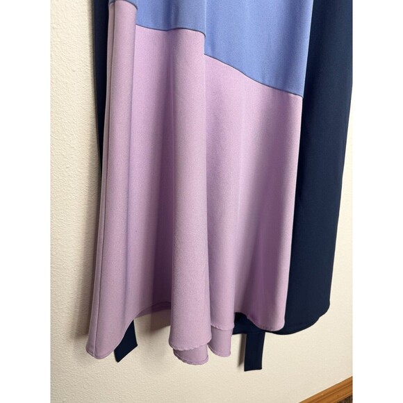 Hutch Small Colorblock Crepe Faux Wrap Midi Dress Blue Purple Flutter Sleeve - Picture 7 of 13